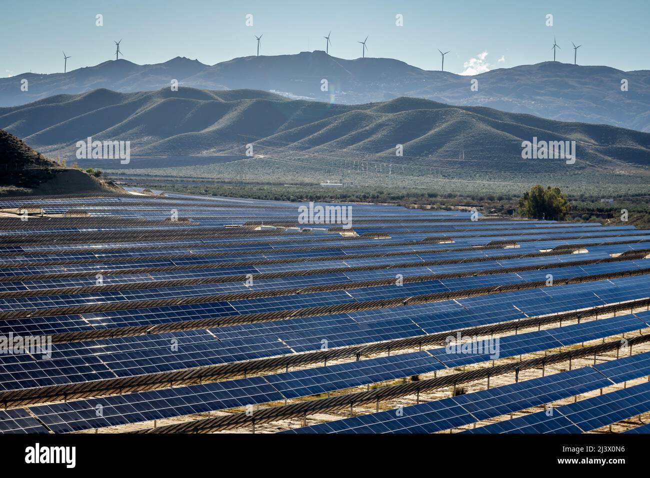 Solar power plants in the Tabernas desert in Almeria southern Spain ...