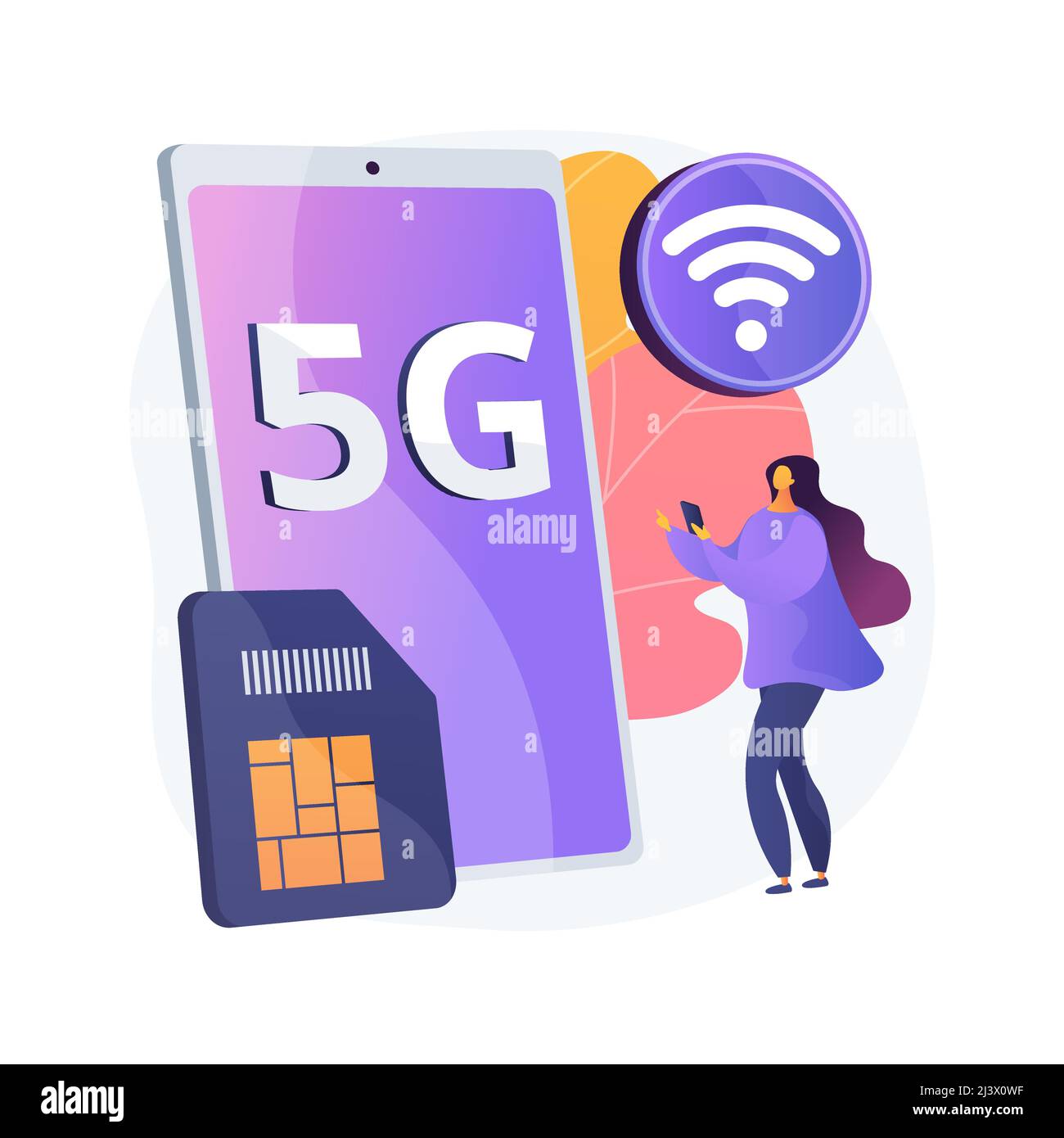 Mobile phones 5G network abstract concept vector illustration. Mobile