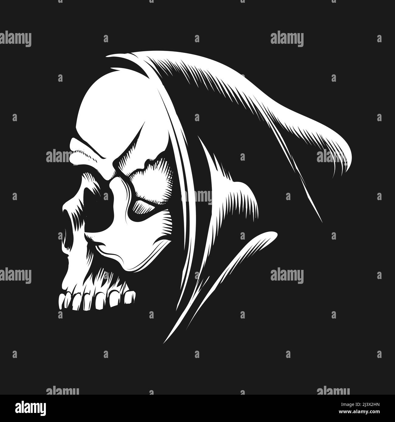 Emblem of Skull in a Hood isolated on Black. Vector illustration. Stock Vector