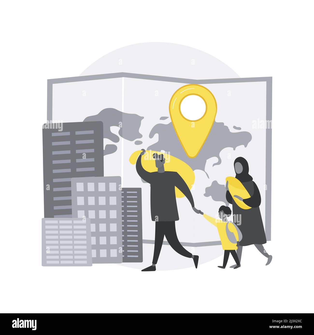 Refugees abstract concept vector illustration. People crossing border illegally, refugee world crisis, forced migration, internally displaced people, Stock Vector