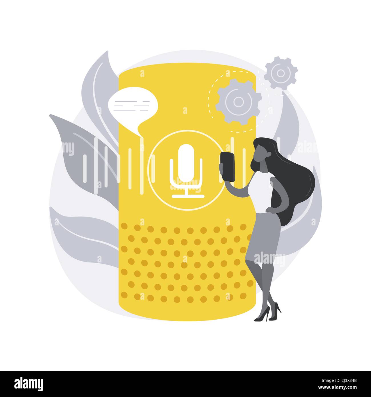Smart speaker abstract concept vector illustration. Voice-activated smart assistant, virtual home automation hub, internet of things, integrated comma Stock Vector
