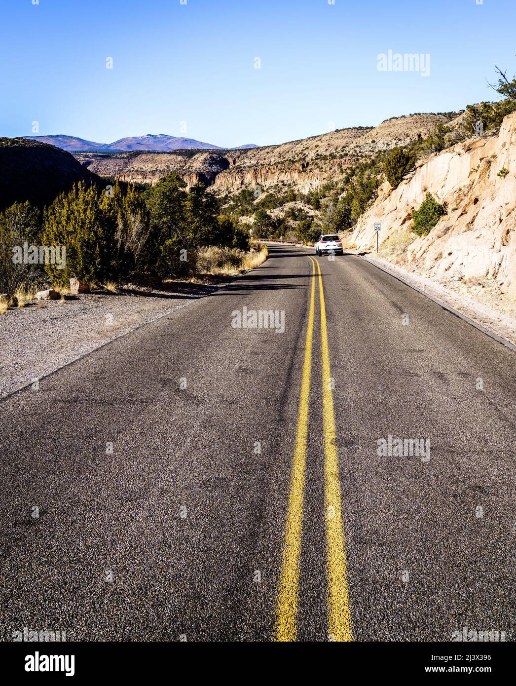 Road through the Frijoles Canyon in Bandelier National Monument, New Mexico Stock Photo