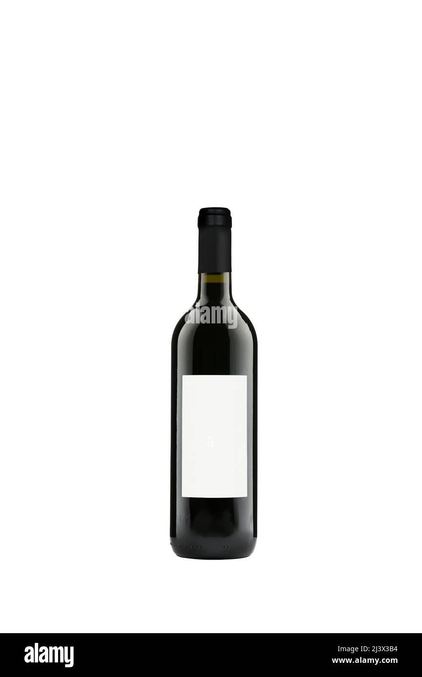 Bordeaux bottle with Montepulciano d'Abruzzo red wine, blank labels, isolated Stock Photo