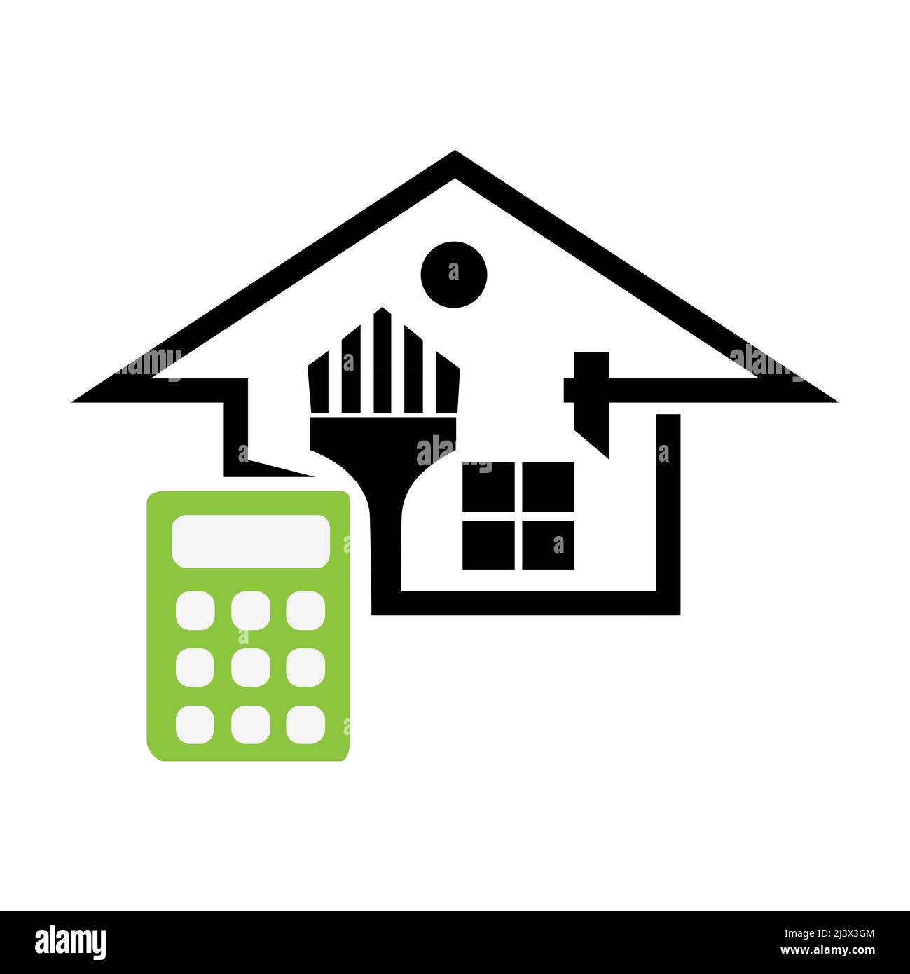 House and calculator icon vector. Concept of calculating home repair costs. Stock flat icon. Stock Vector