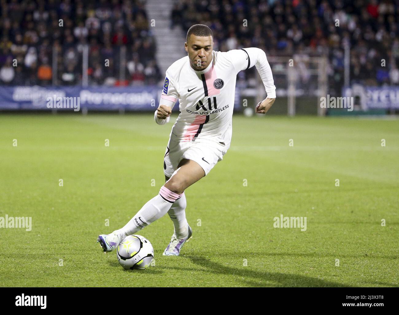 April 9, 2022, Clermont-Ferrand, France: Kylian Mbappe of PSG during the  French championship Ligue 1 football match between Clermont Foot 63 and  Paris Saint-Germain (PSG) on April 9, 2022 at Stade Gabriel