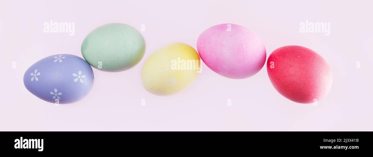 Easter scene with colored eggs Stock Photo