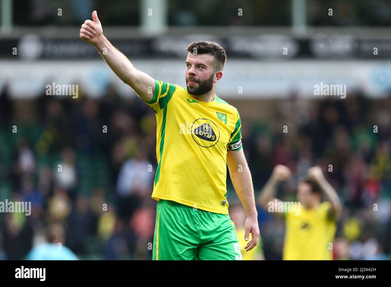 Grant Hanley #5 of Norwich City celebrates at the final whistle Stock Photo