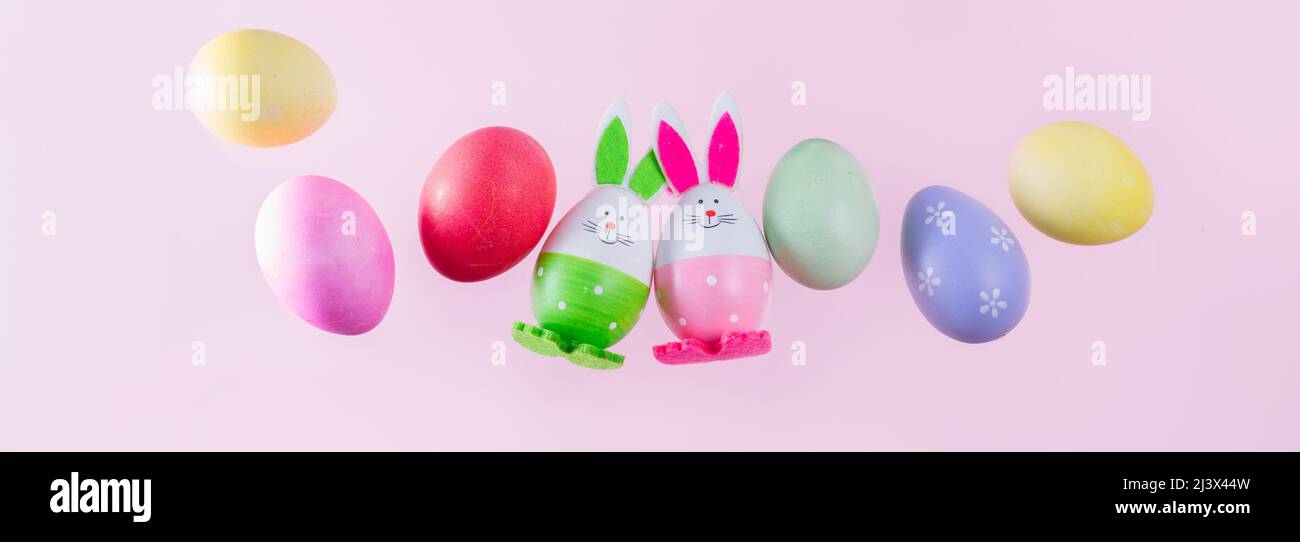 Easter scene with colored eggs Stock Photo