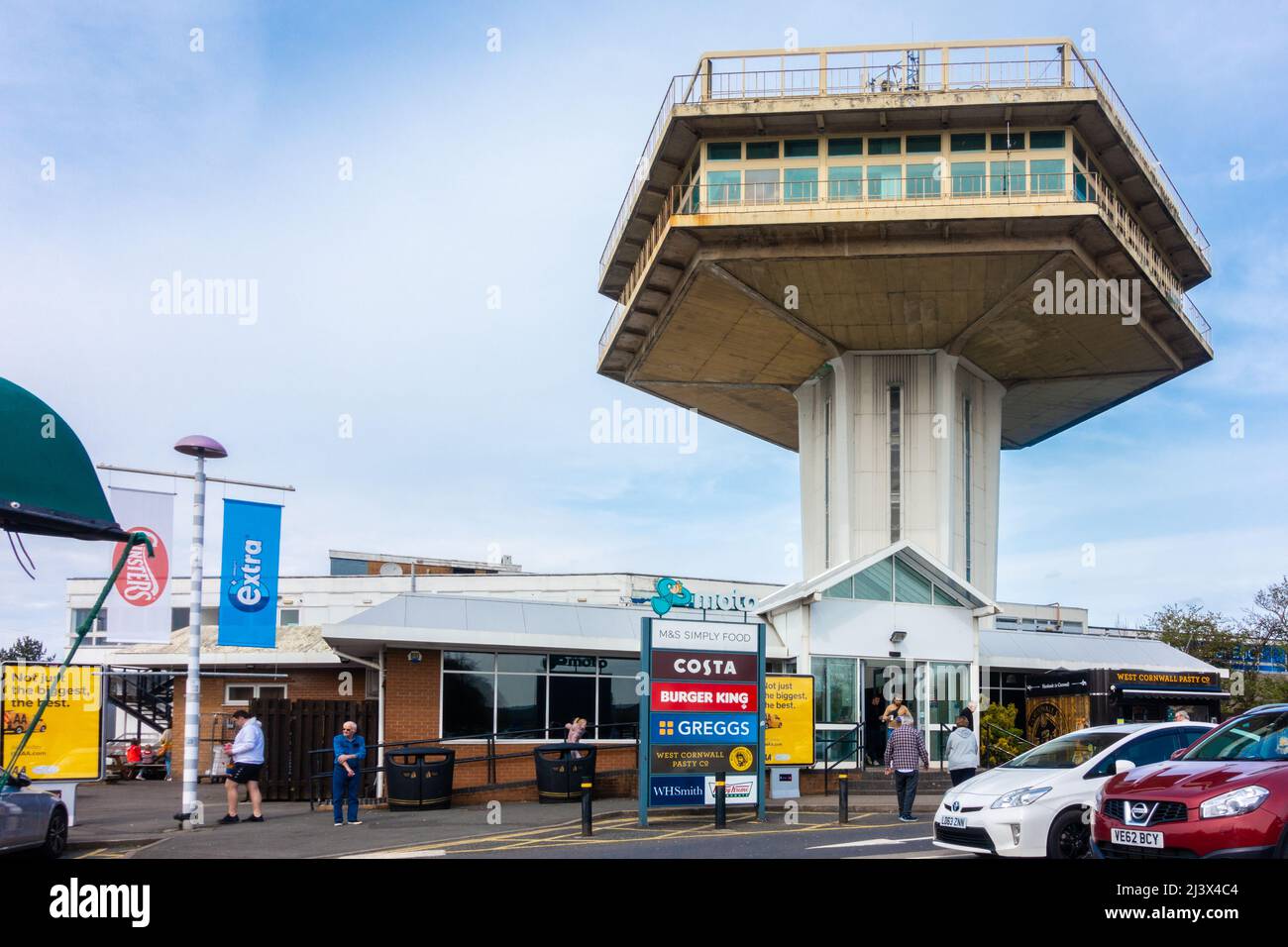 Iconic observation tower at Forton Motorway Serve Station on the M6 in Lancashire, England Stock Photo