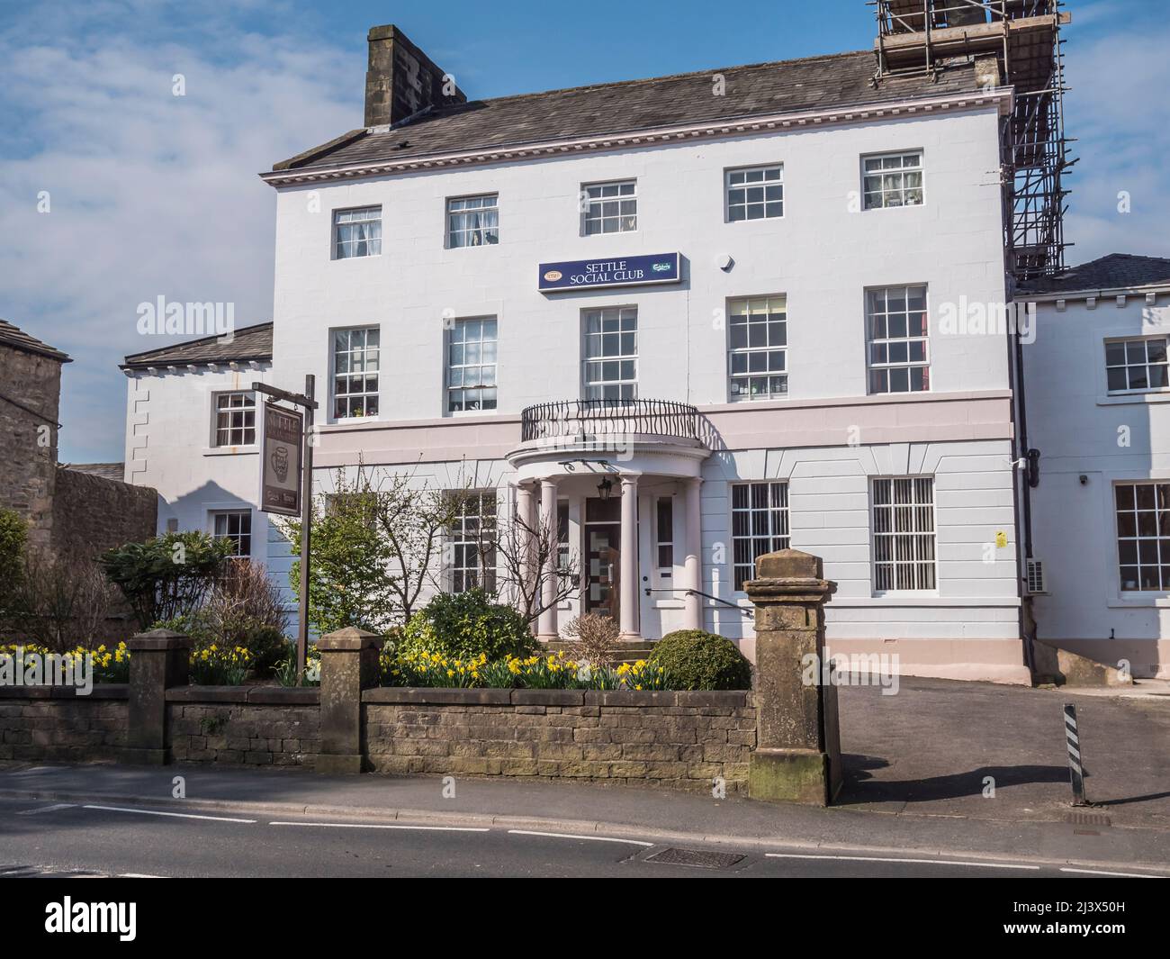 The image is of the Settle Social Club in the Yorkshire Market town of Settle famed as the starting point on the Settle-Carilsle scenic railway Stock Photo