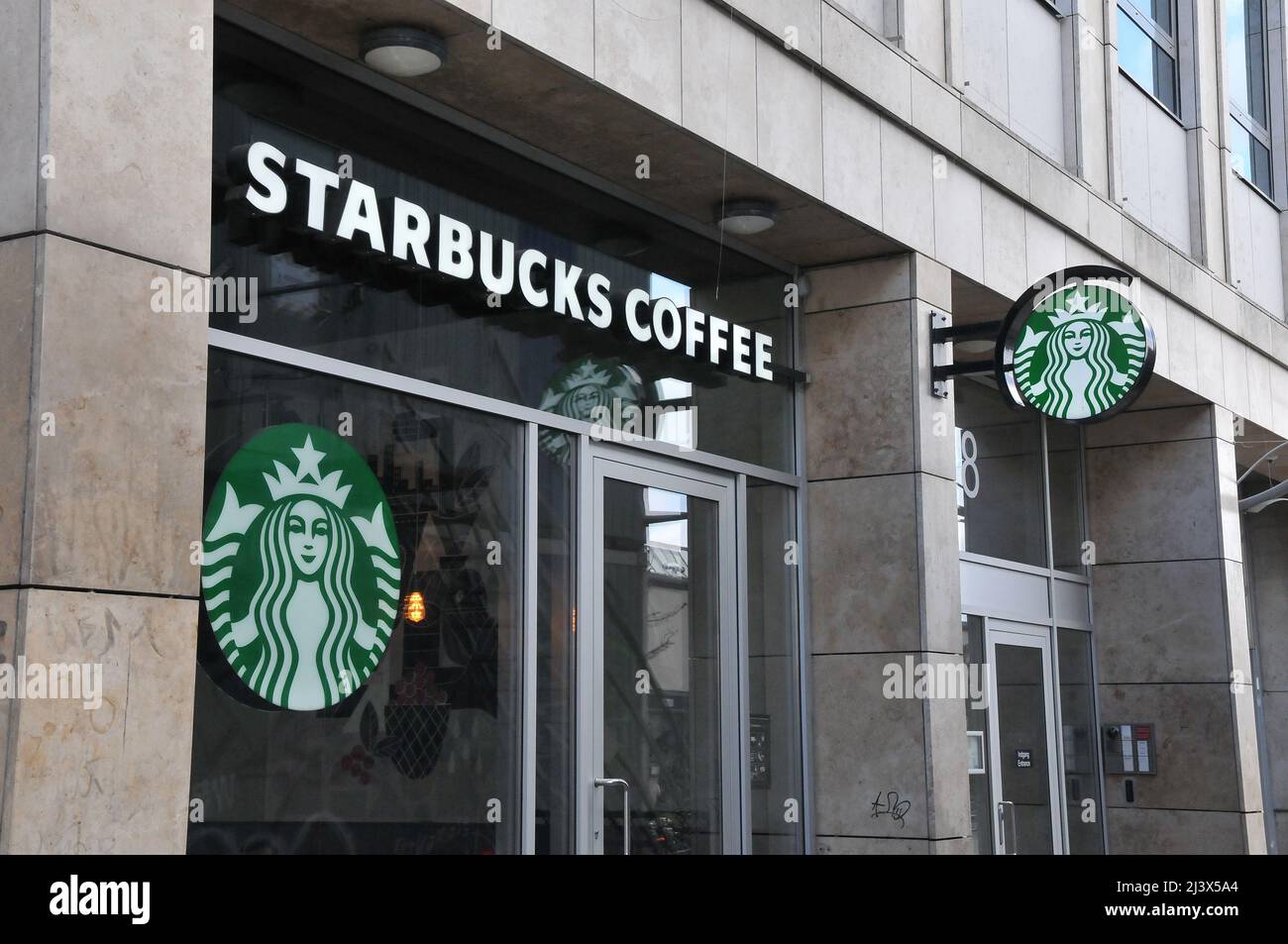 Copenhagen/Denmark/.10 April 2022/. Starbucks coffee cafe in danish capital Copenhagen Denmark