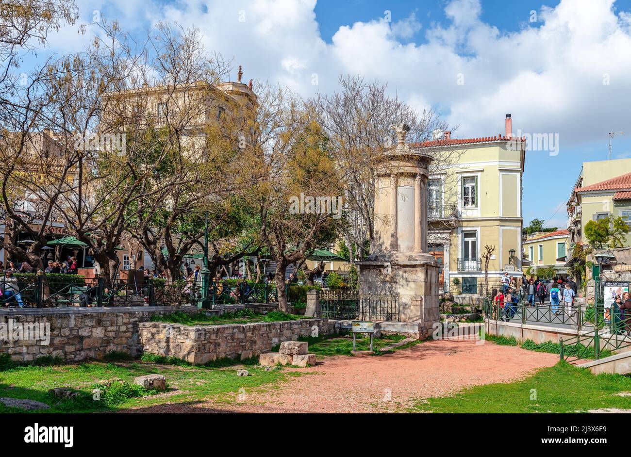 Athens, Greece - March 6 2022: The Choragic Monument of Lysicrates, in the historic Plaka neighborhood, near the Acropolis. Stock Photo