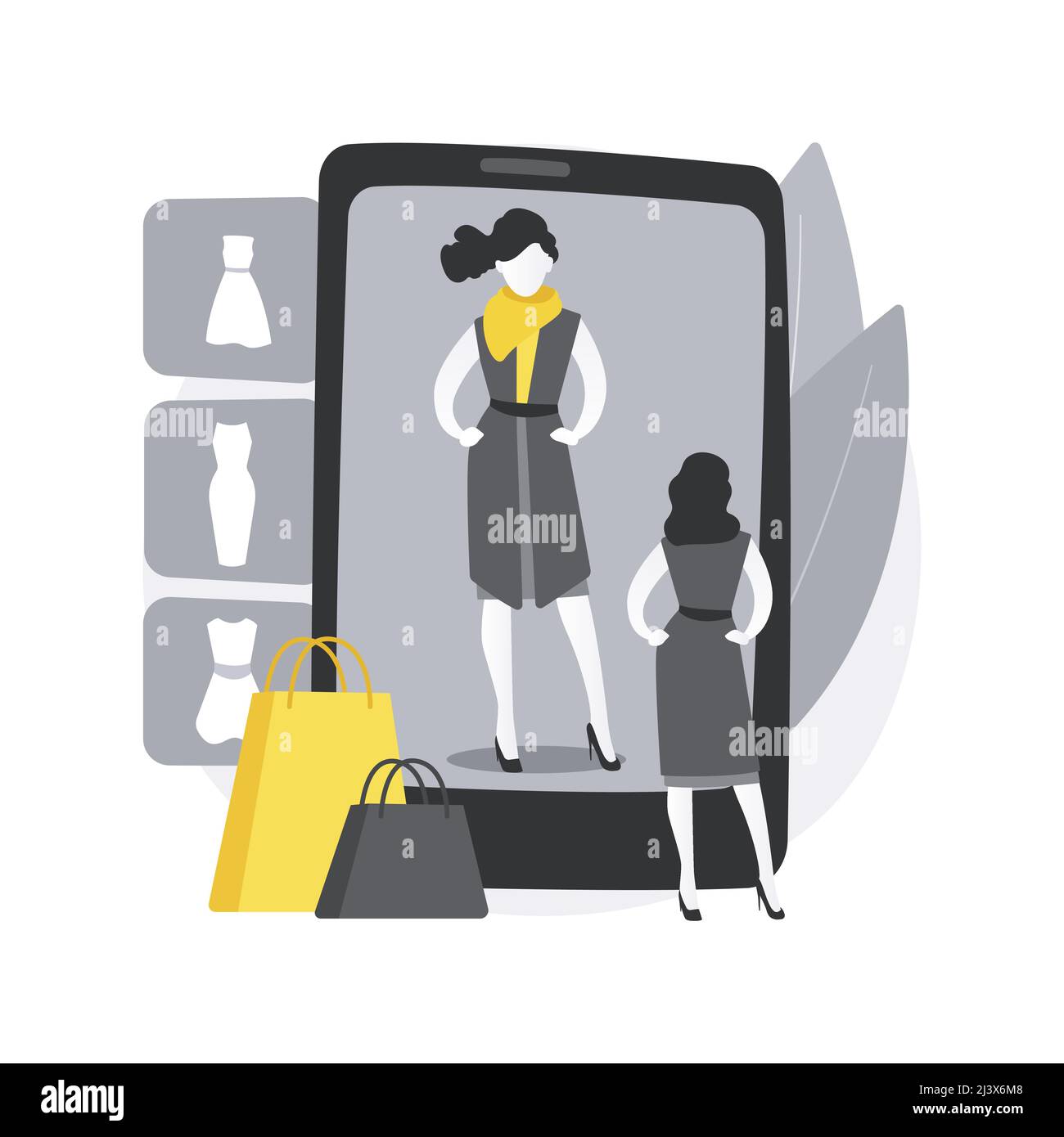 Virtual fitting room abstract concept vector illustration. Virtual fitting 3d, online dressing