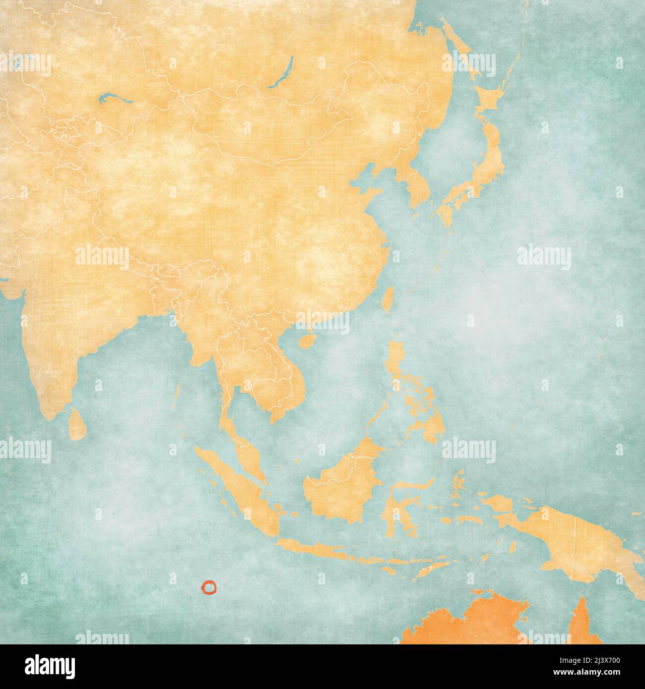 Cocos Islands (Australia) on the map of East and Southeast Asia in soft