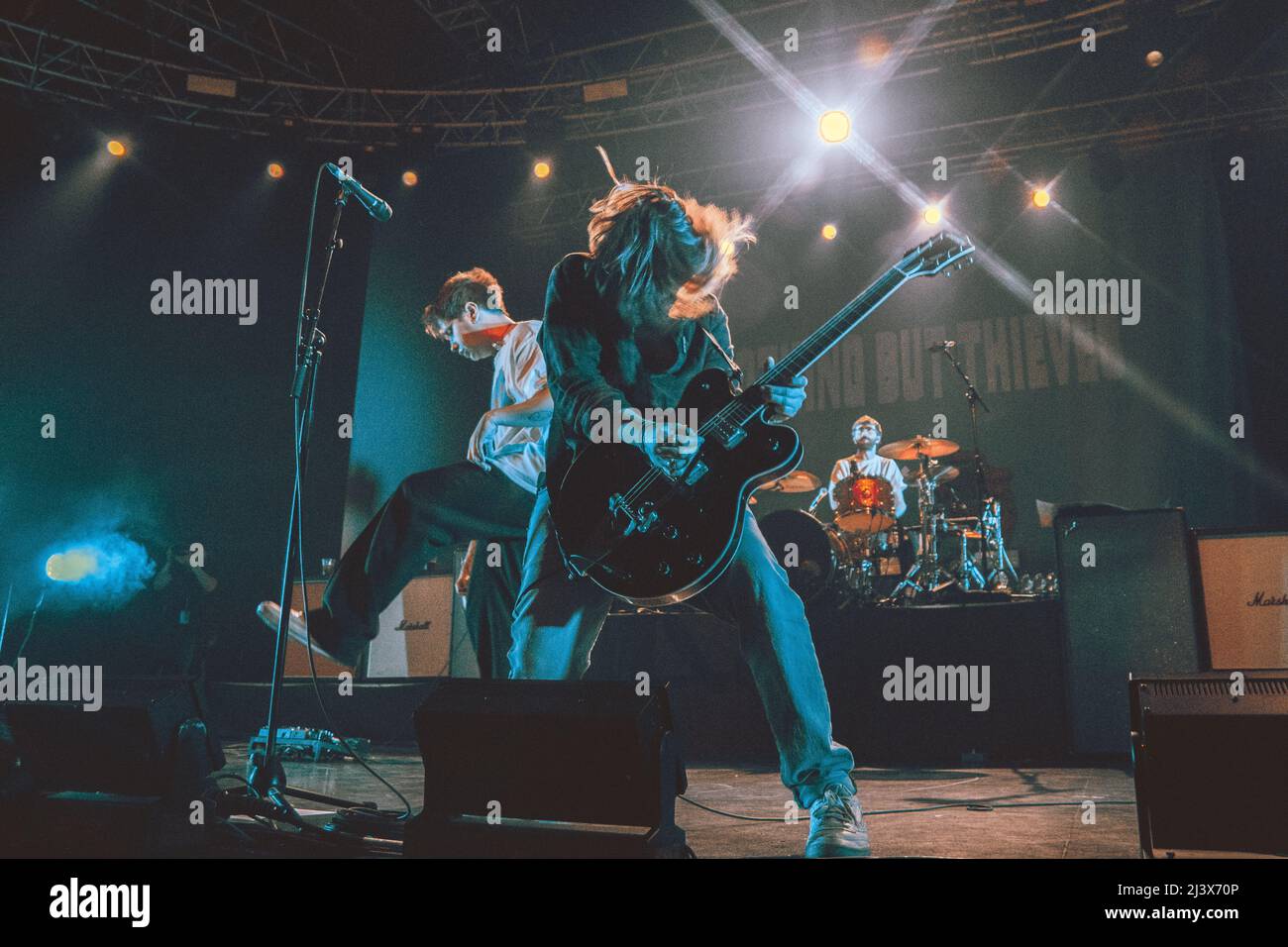 03/04/2022 - English rock band NOTHING BUT THIEVES playing their first live show after COVID, live at Fabrique Milano, Italy. Stock Photo