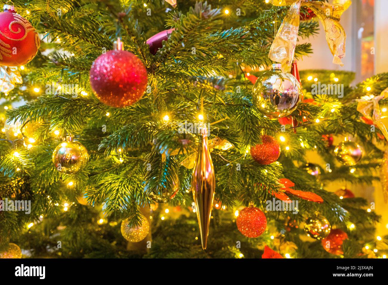 Close up of a christmas tree with decorations Stock Photo