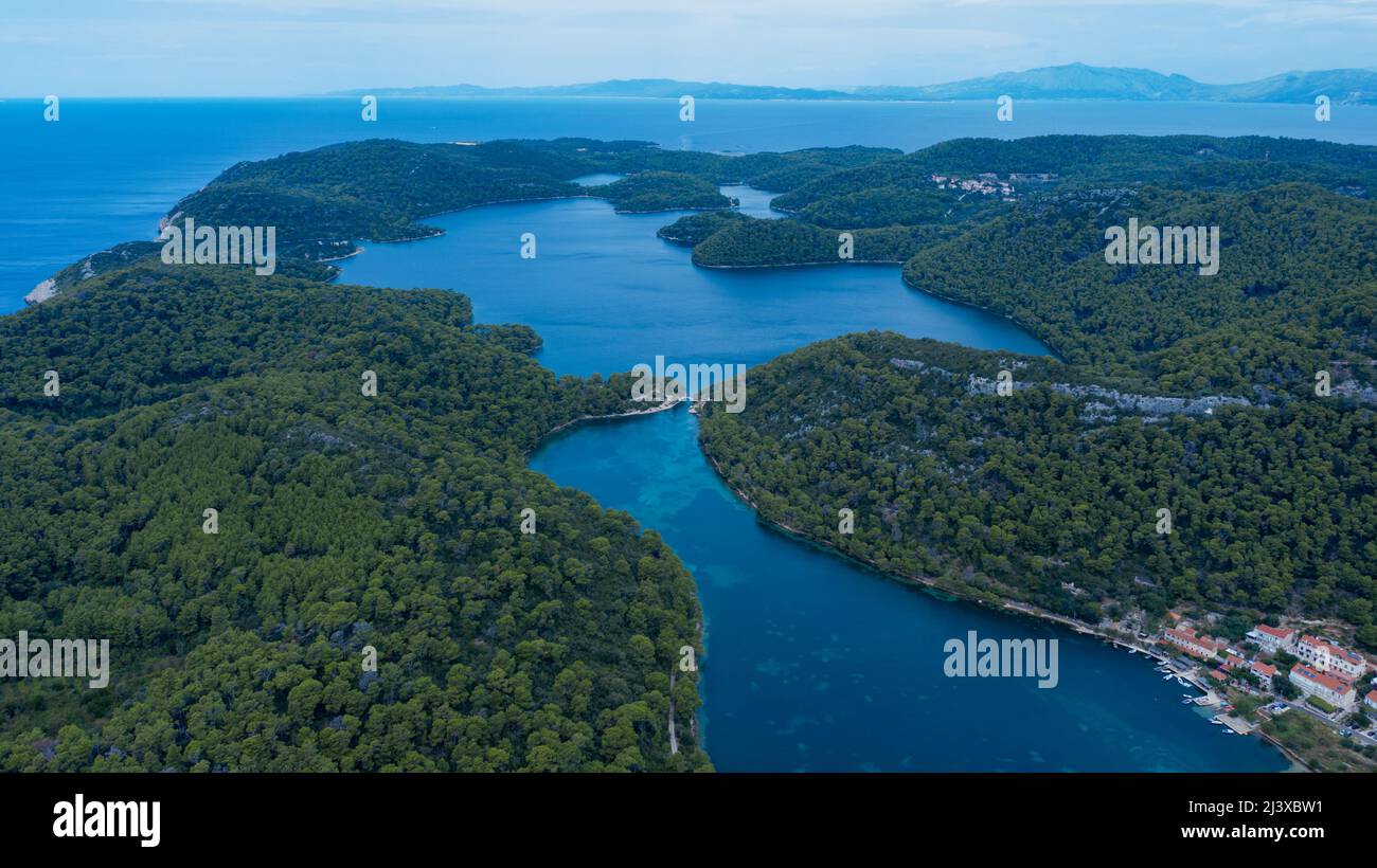 Aerial view of Mljet national park, Bridge, Island Mljet, Croatia Stock