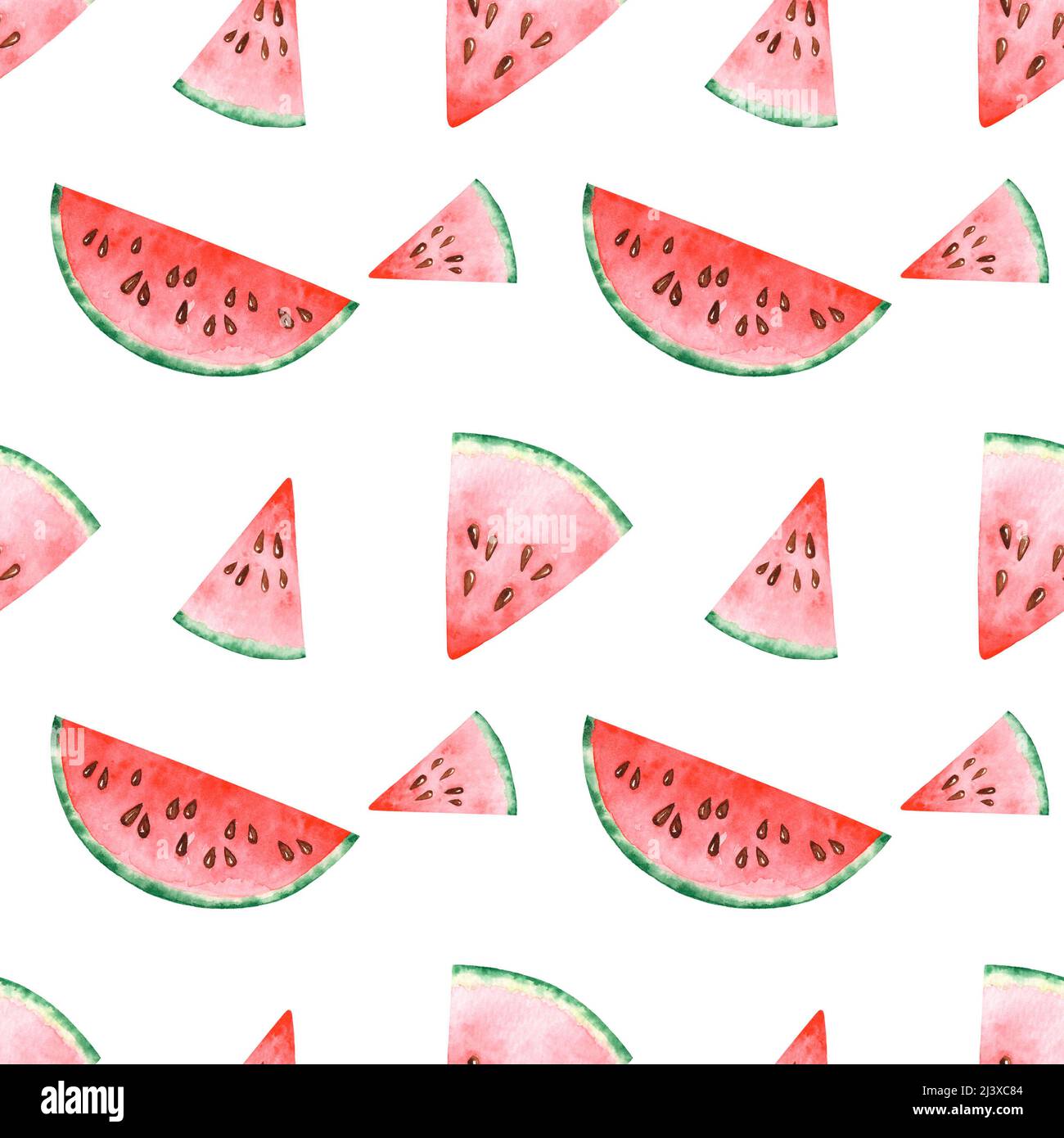 Bright watercolor seamless pattern with slices of watermelon. Hand ...
