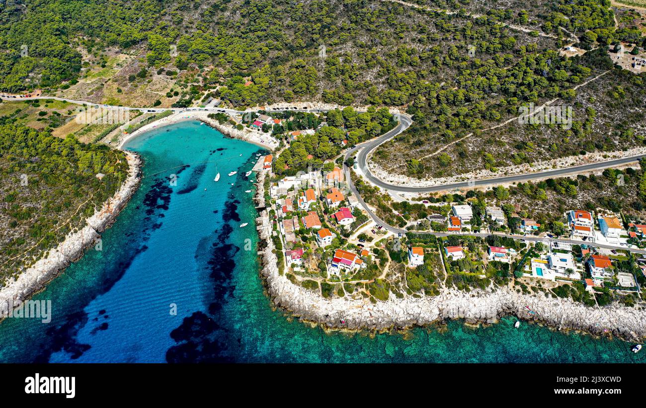 Aerial View of sand beach Milna bay, Island Vis, Croatia Stock Photo - Alamy