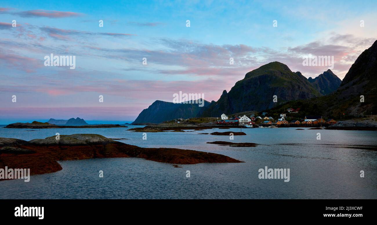 Midnight sun in Lofoten Islands, over Arctic Circle