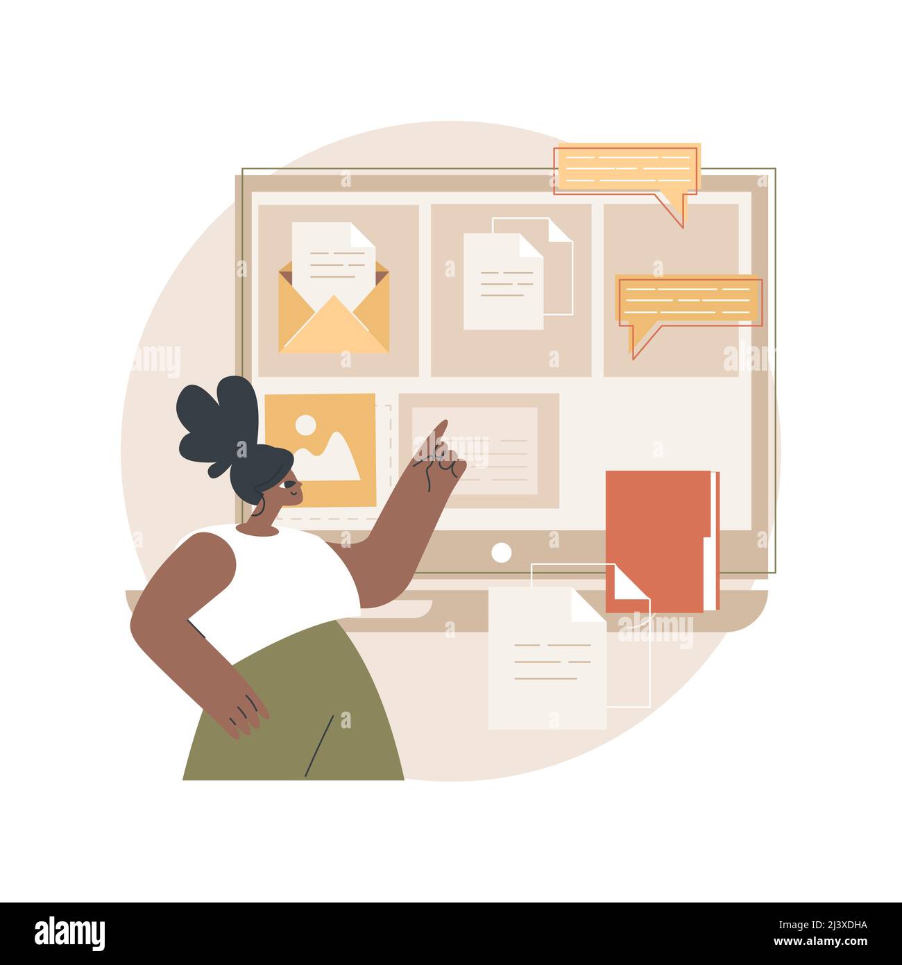 Document management soft abstract concept vector illustration. Document flow app, compound docs, cloud-based DMS, platform for sharing files online. m Stock Vector