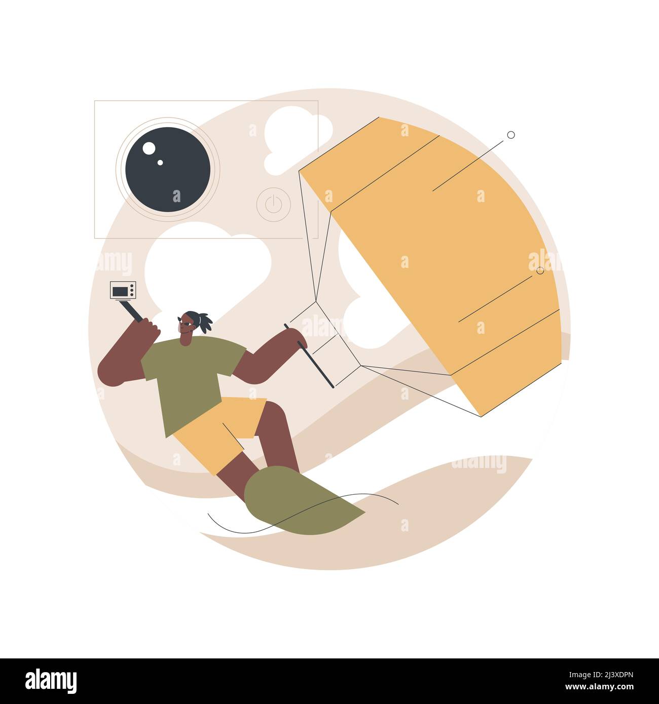 Kitesurfing abstract concept vector illustration. Kiteboarding, parachute water sport, flying adventure, wind speed, extreme fun, action camera, frees Stock Vector