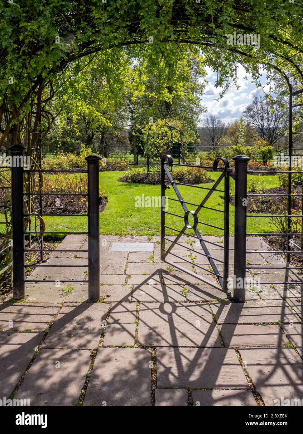 Entrance to the Alan Barber rose garden at Ashton Court Manor in Bristol UK Stock Photo