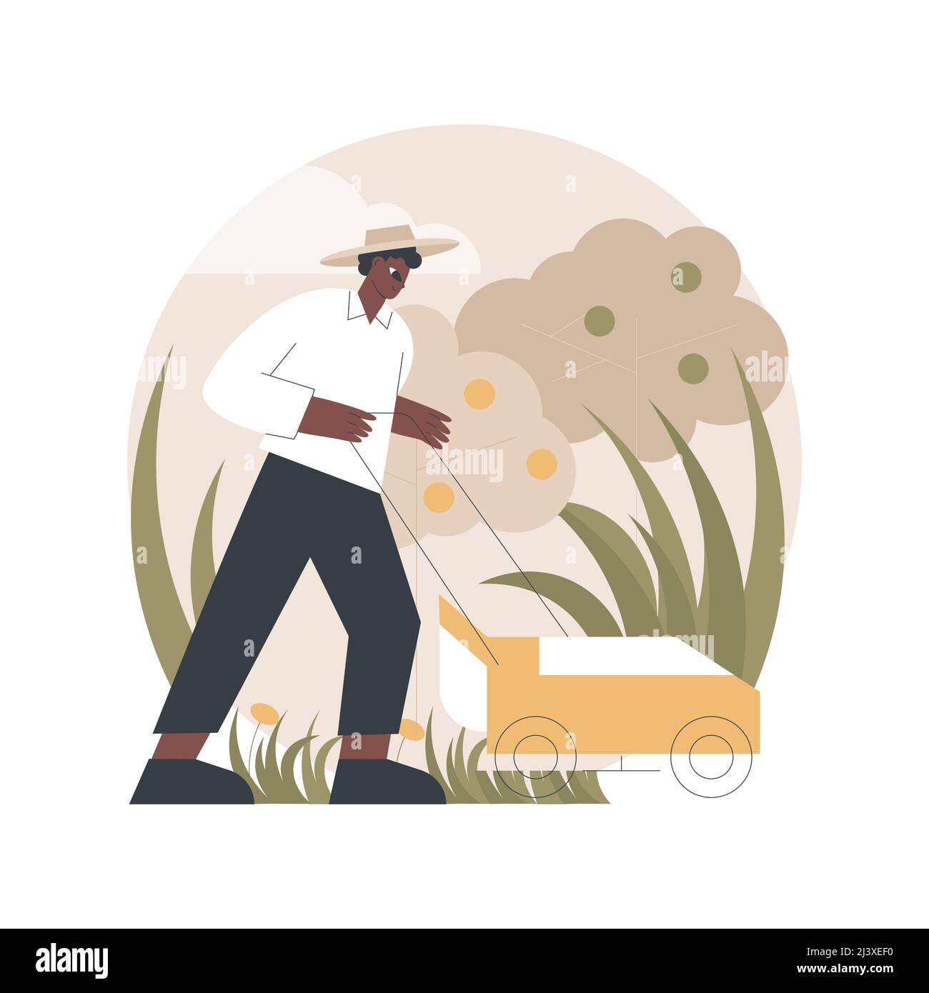 Lawn mowing service abstract concept vector illustration. Grass cutting and clean up, aeration and fertilizing, lawn weeding, gardening services, dand Stock Vector