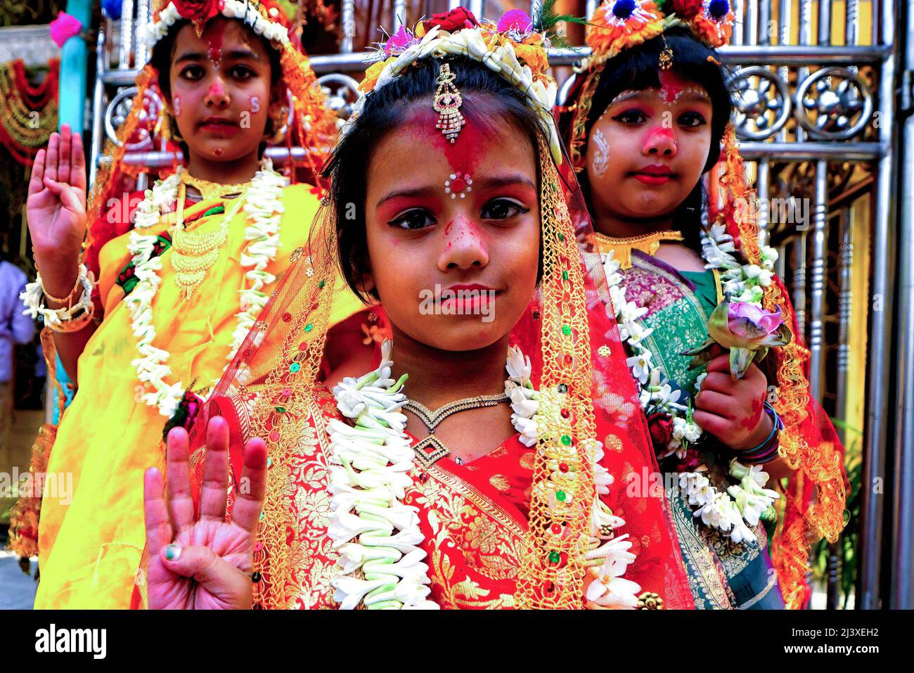 Young girls are seen participating during the Kumari Puja at the ...