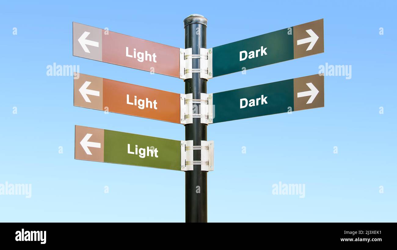Street Sign the Direction Way to Light versus Dark Stock Photo - Alamy