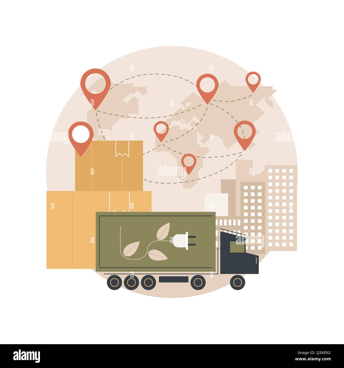 Electric trucks abstract concept vector illustration. Ecofriendly logistics, modern