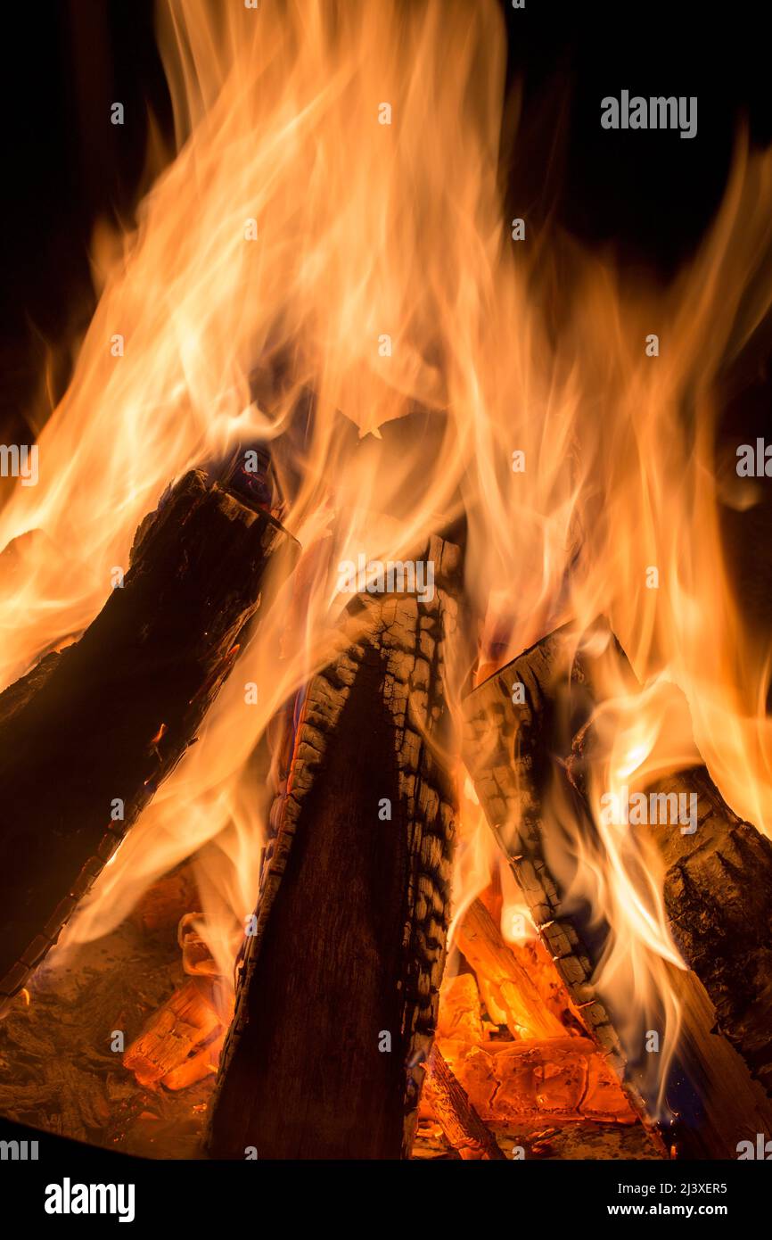 Kaminfeuer, wood fire Stock Photo