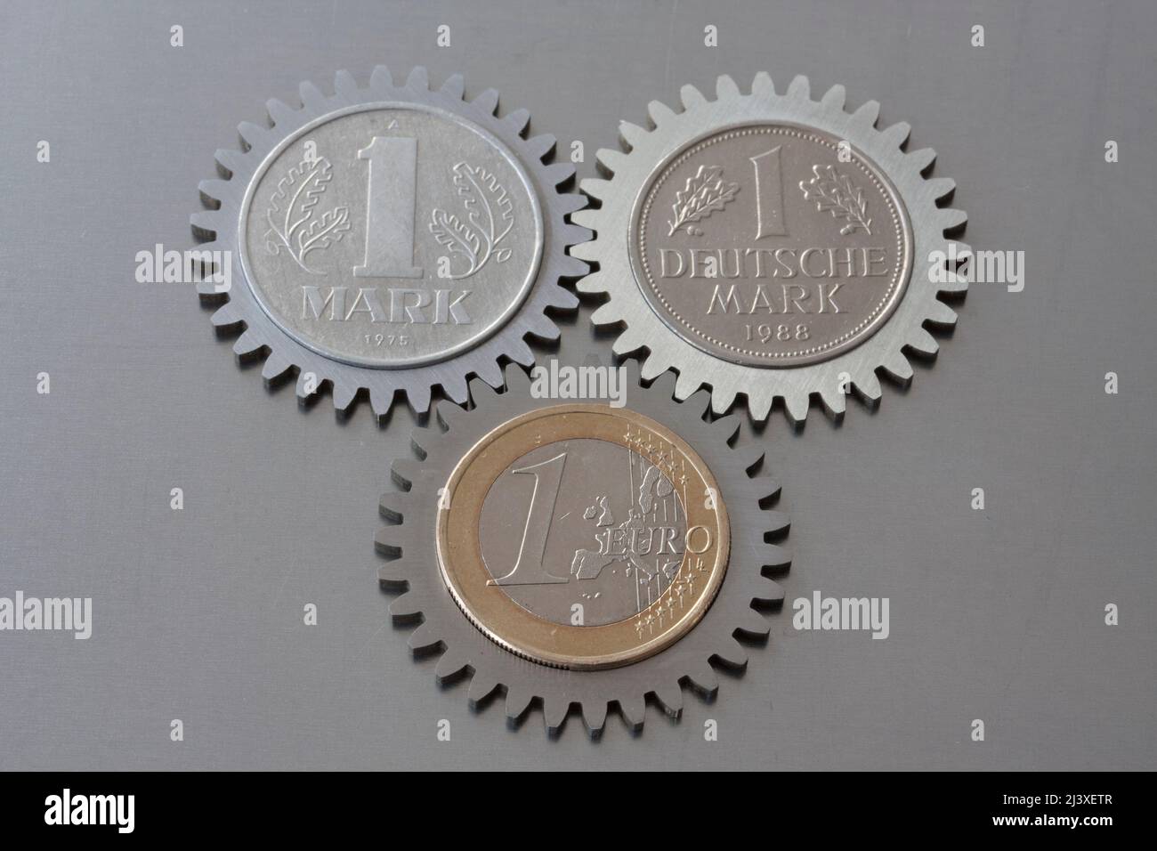 Euro, D-Mark, DDR-Mark, Ost-Mark Stock Photo