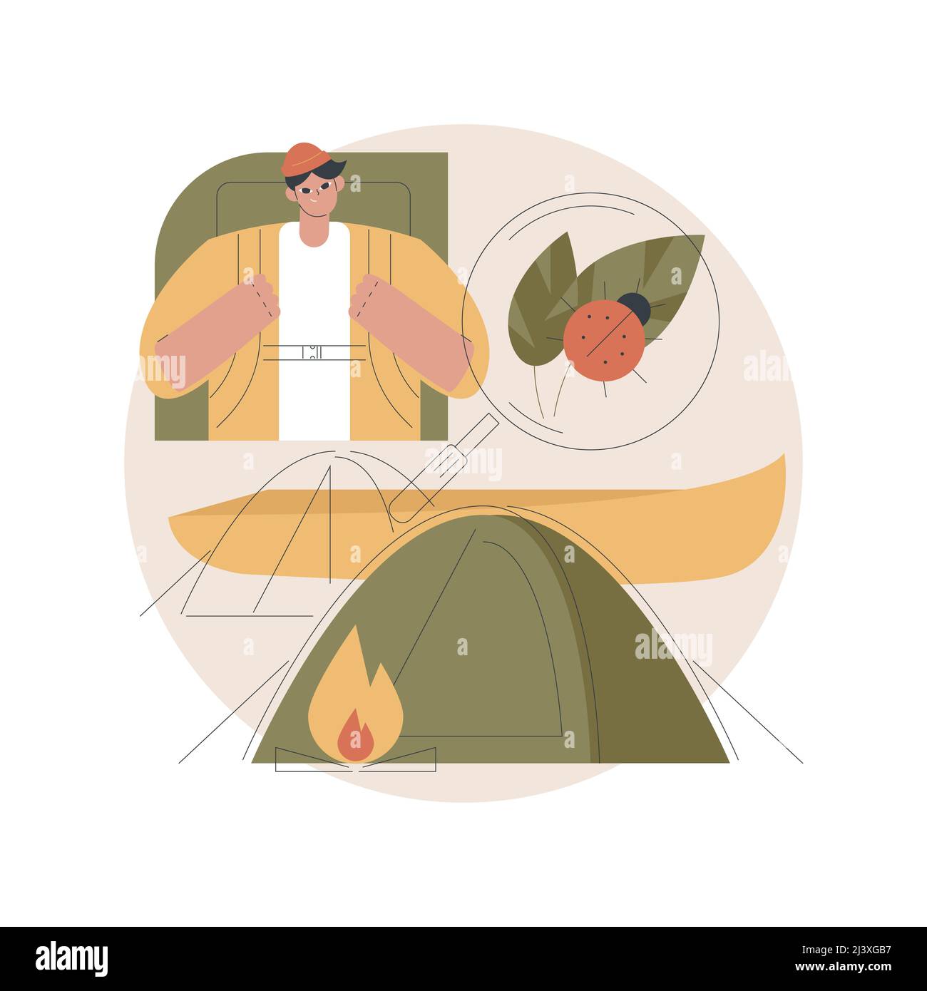 Summer camp abstract concept vector illustration. Sleepaway camp, vacation time, hiking and canoeing, science and nature, tent and campfire, high scho Stock Vector