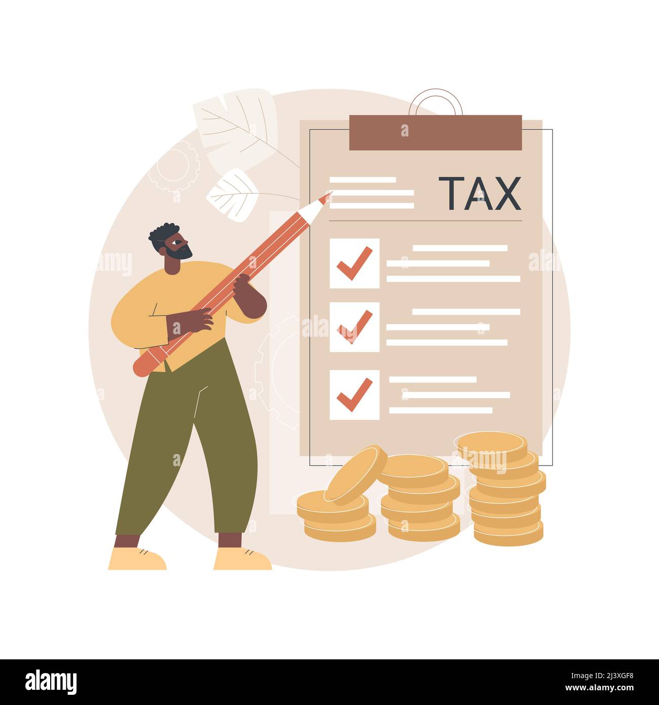 Paper tax filing abstract concept vector illustration. End your tax form via mail service, tax return, job earnings, fill income statement, financial Stock Vector