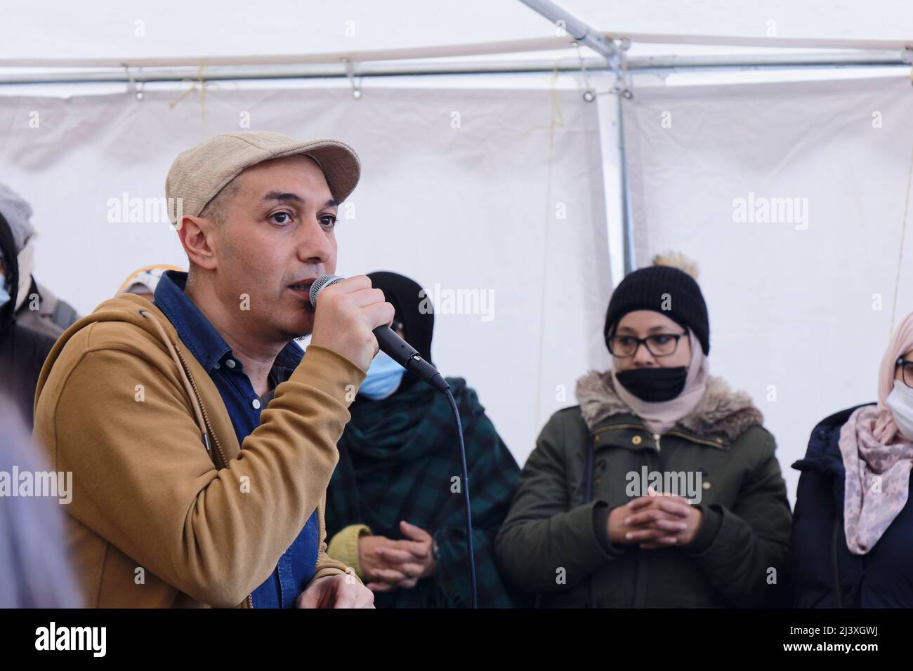 Paris, France. 9th Apr, 2022. Kaddour Haddadi aka HK sings for the