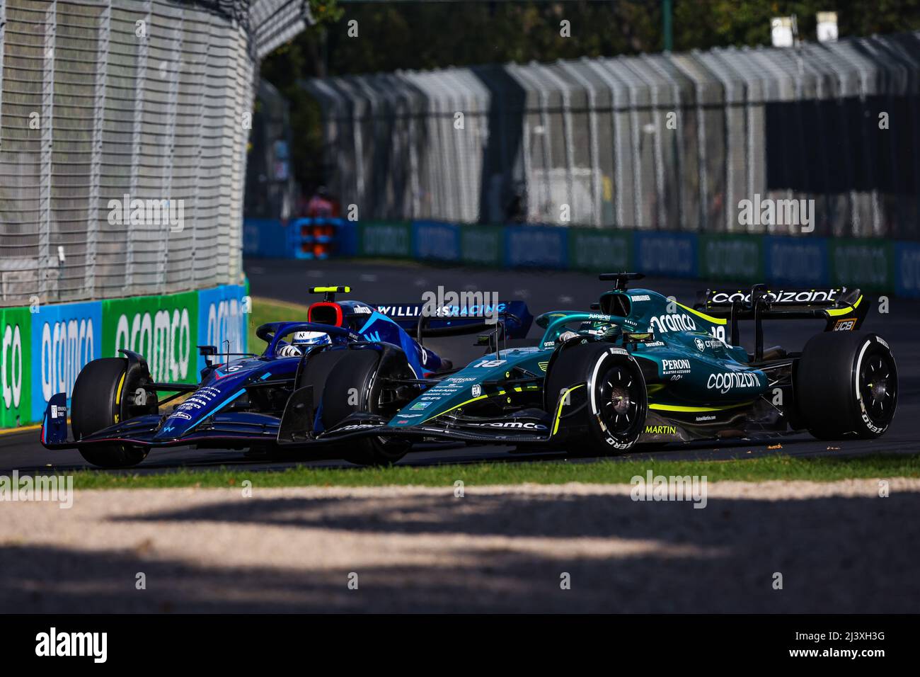 Melbourne, Australia. 10th Apr, 2022. 06 LATIFI Nicholas (can), Williams Racing FW44, 18 STROLL Lance (can), Aston Martin F1 Team AMR22, action during the Formula 1 Heineken Australian Grand Prix 2022, 3rd round of the 2022 FIA Formula One World Championship, on the Albert Park Circuit, from April 8 to 10, 2022 in Melbourne, Australia - Photo: Florent Gooden/DPPI/LiveMedia Credit: Independent Photo Agency/Alamy Live News Stock Photo