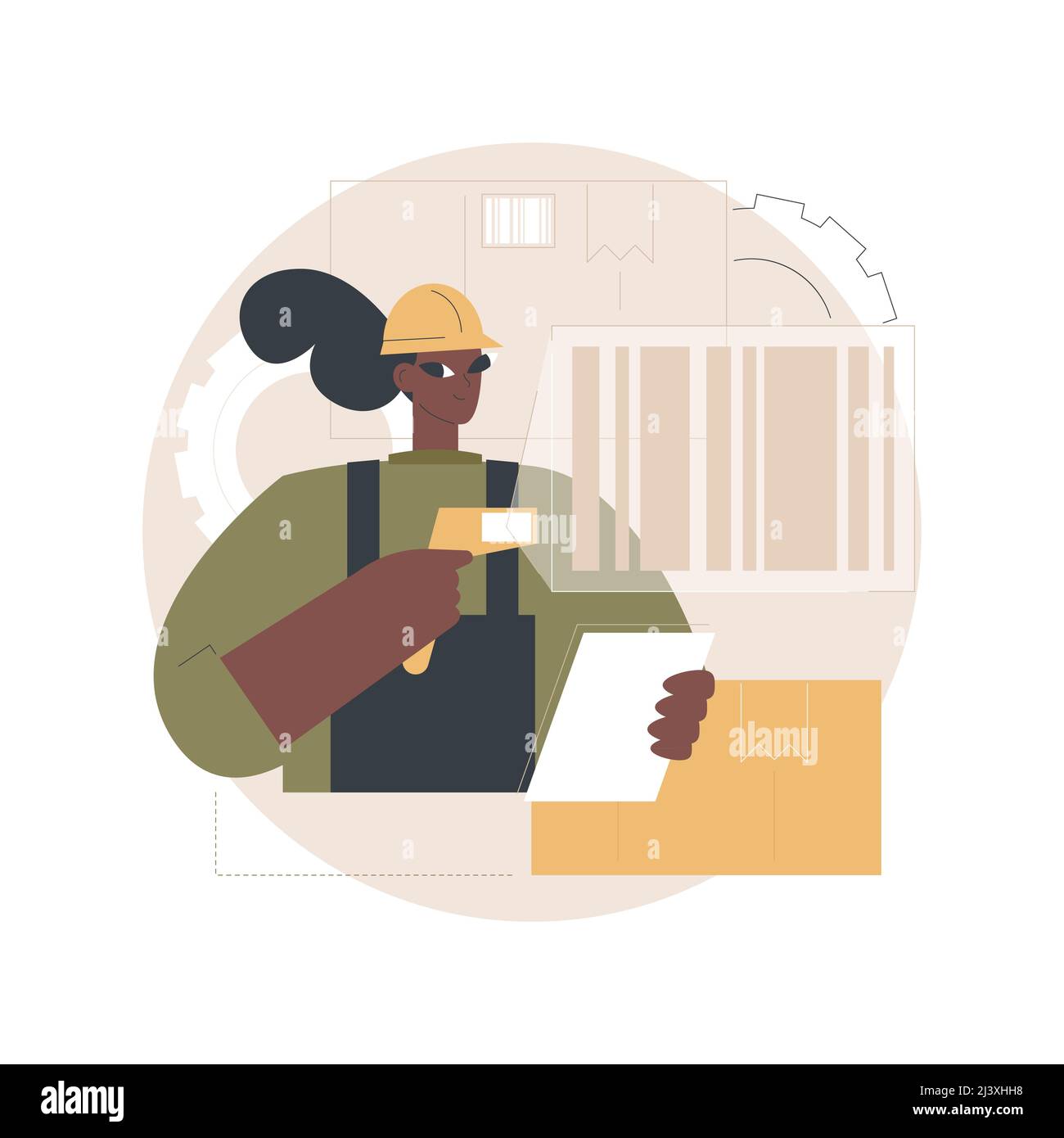 Barcode scanning abstract concept vector illustration. Barcode generator software, warehouse logistics, parcel tracking and sorting, warehouse automat Stock Vector