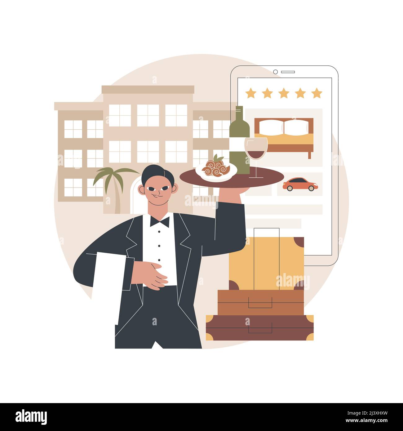 Lifestyle hotel abstract concept vector illustration. Hospitality industry, cutting-edge resort, online booking, traveler review, free breakfast, wi-f Stock Vector