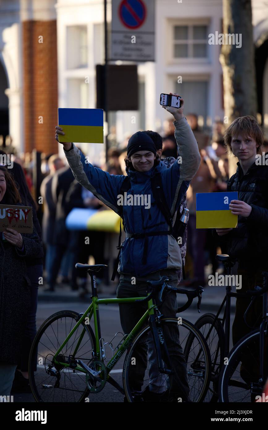 Stand for Ukraine protest, London near Russian embassy Stock Photo