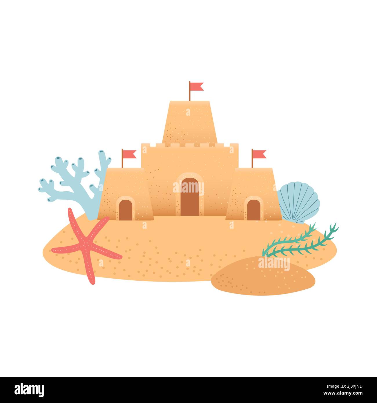 Hello summer set of elements on sand, vector Stock Vector