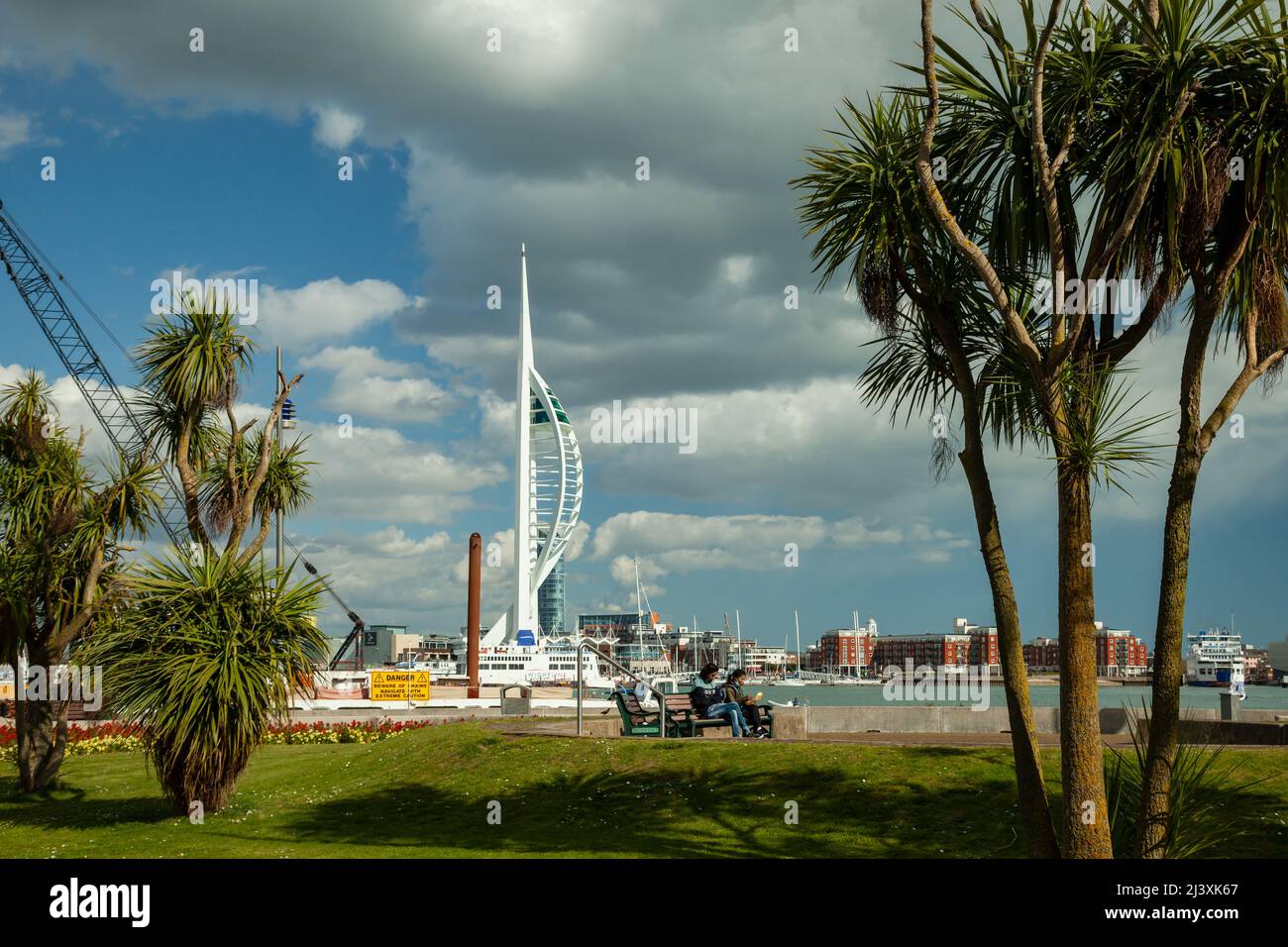 Spring afternoon in Gosport, Spinnaker Tower in Portsmouth looms in the distance, Hampshire, England. Stock Photo