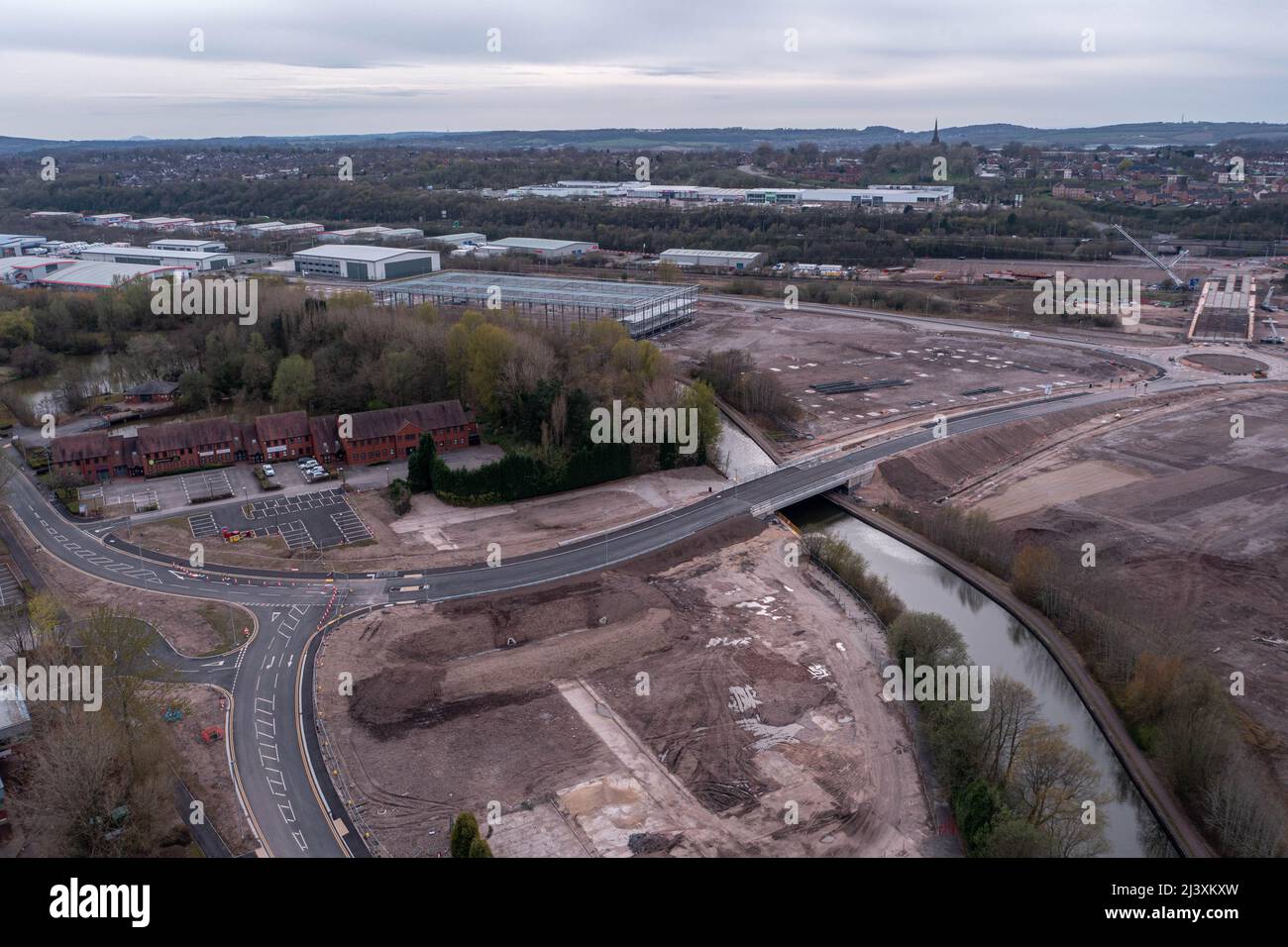 etruria valley link road aerial drone images Early April 2022 Progress Update Stock Photo