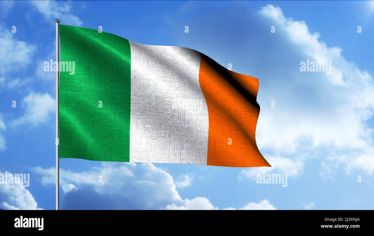 A Tricolor Light Flag Is Waving In The Sky Motion The Flag Of Ireland A Tricolor Light Flag Is Waving In The Sky Motion The Flag Of Ireland