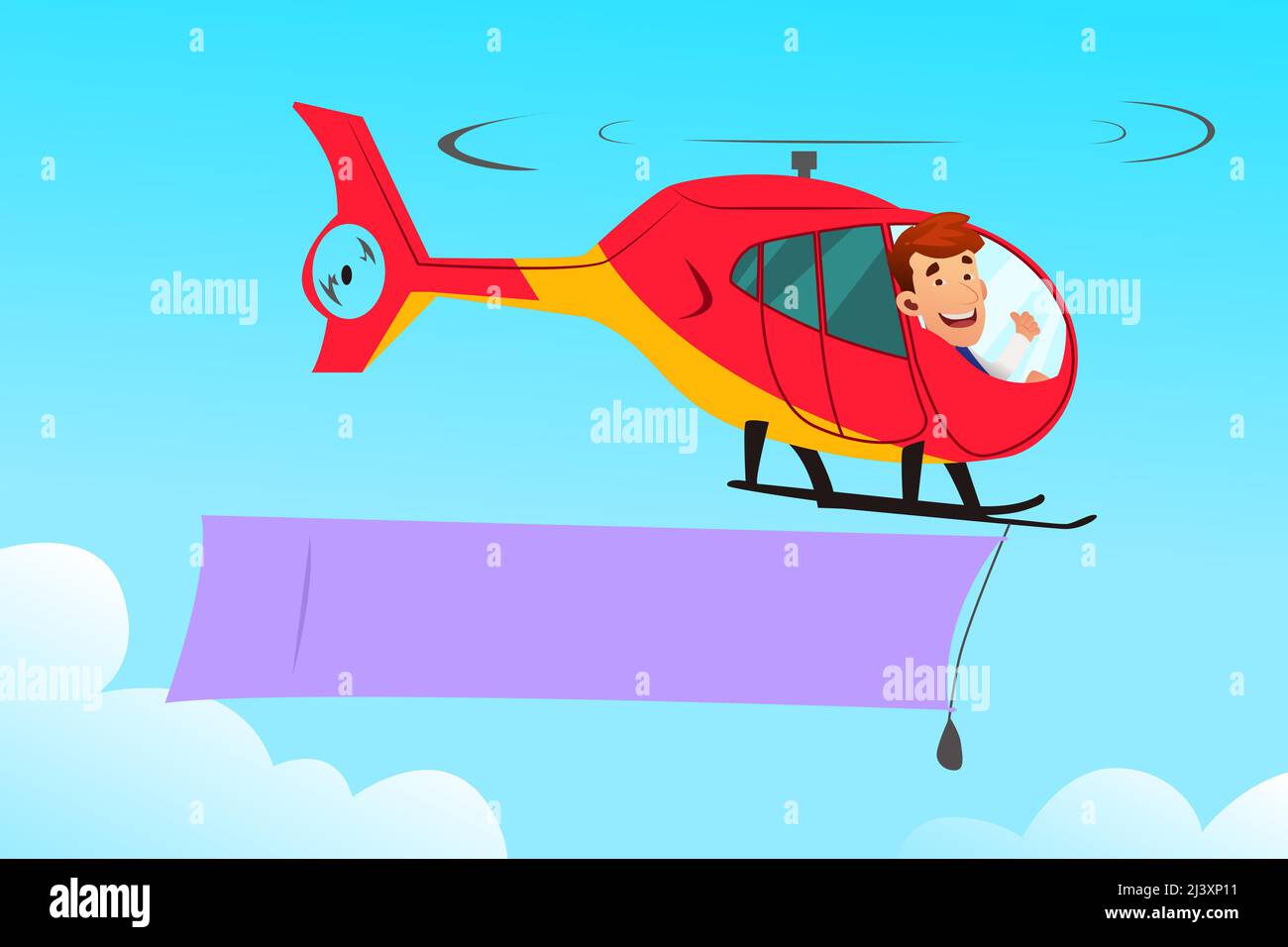 A vector illustration of Helicopter Carrying Blank Banner Cartoon Stock Vector