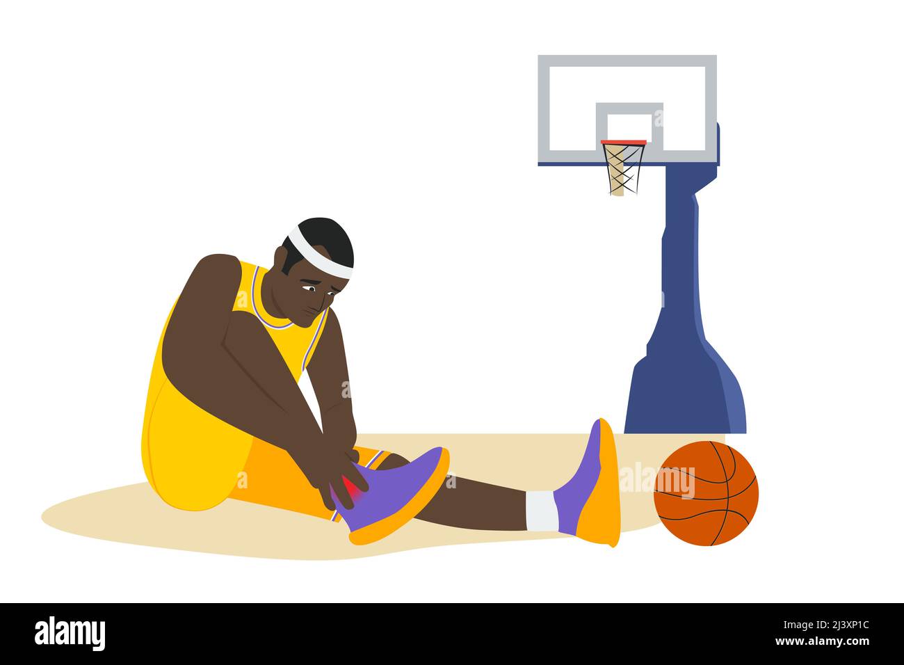 A vector illustration of Injured Basketball Player Sprained Ankle Stock Vector