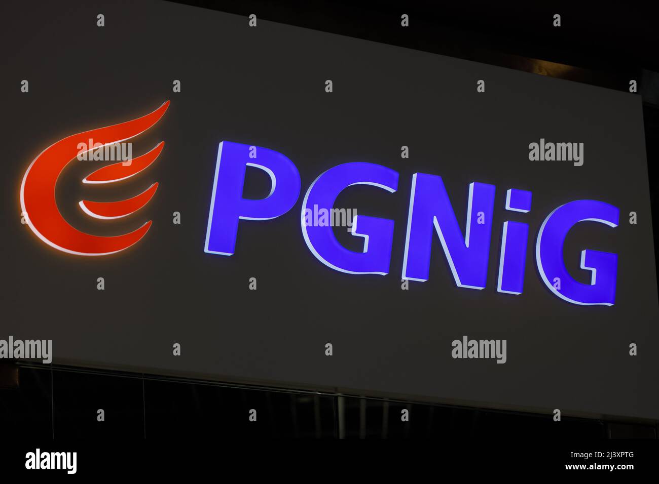 Poland, Poznan - April 10, 2022: Emblem of PGNiG on customer service in Poznan Stock Photo
