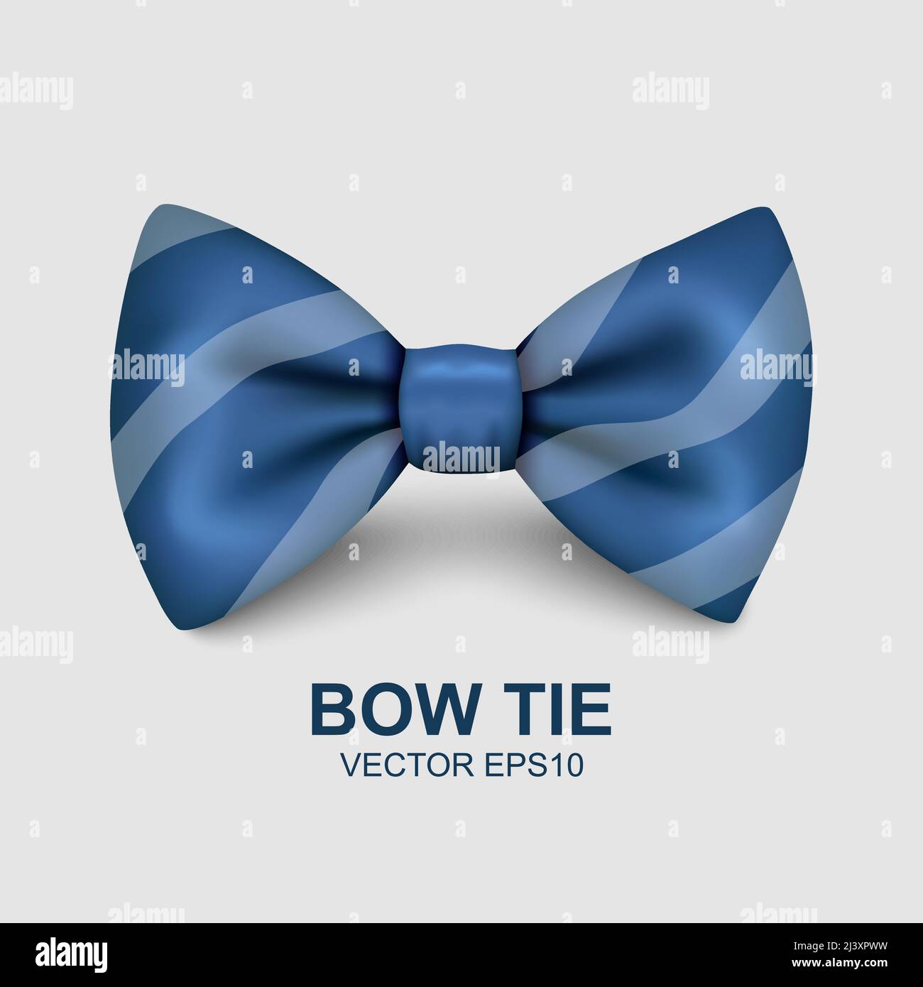 Vector 3d Realistic Blue Striped Bow Tie Icon Closeup Isolated on White ...