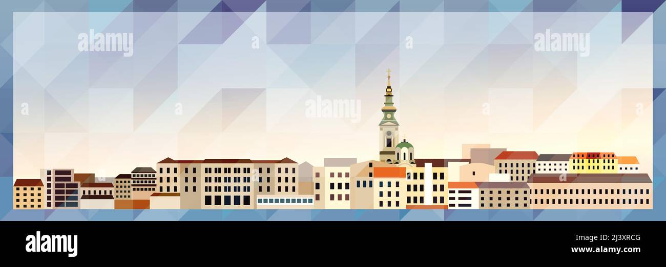 Belgrade skyline vector colorful poster on beautiful triangular texture background Stock Vector