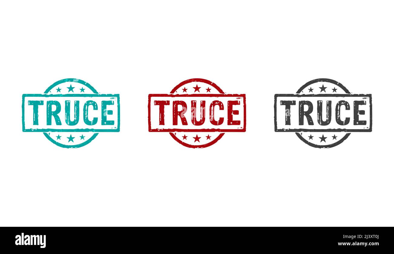 Truce stamp icons in few color versions. Armistice, peace, stop war and cease-fire concept 3D rendering illustration. Stock Photo